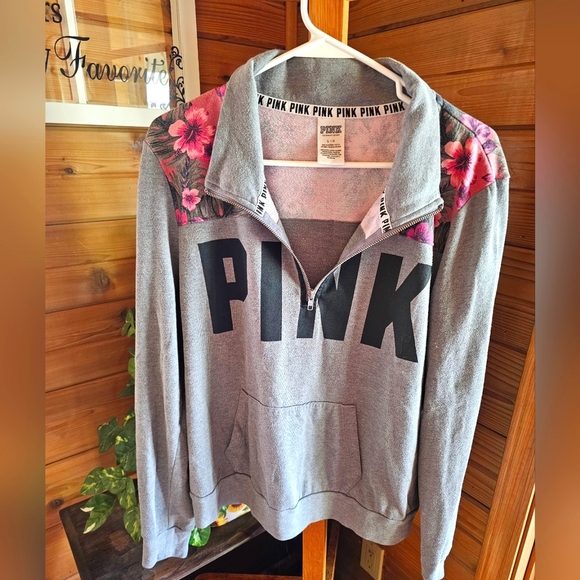 PINK Victoria's Secret Tops - PINK Victoria's Secret Gray and Black Quarter-Zip